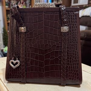 Elegant Brown Crocodile-Embossed Brighton Women's Bag